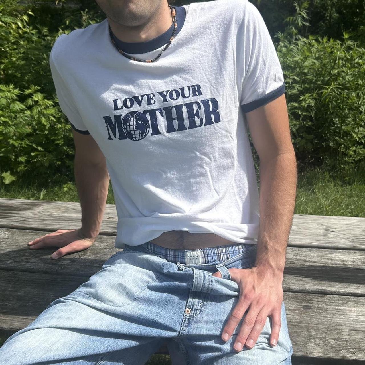 Blue Love Your Mother Ringer Tee