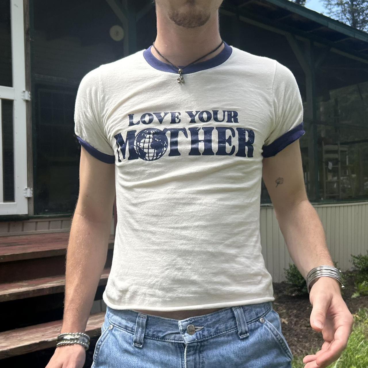 Blue Love Your Mother Ringer Tee