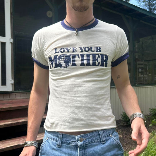 Blue Love Your Mother Ringer Tee